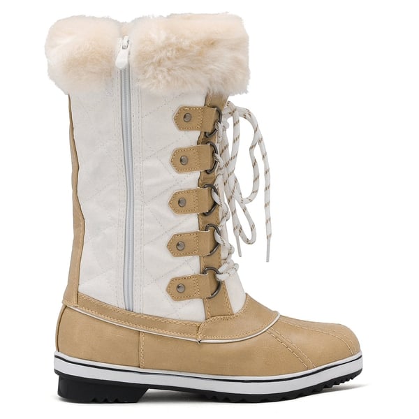 Mid-Calf Fur Snow Boots - BEIGE WHITE - 2